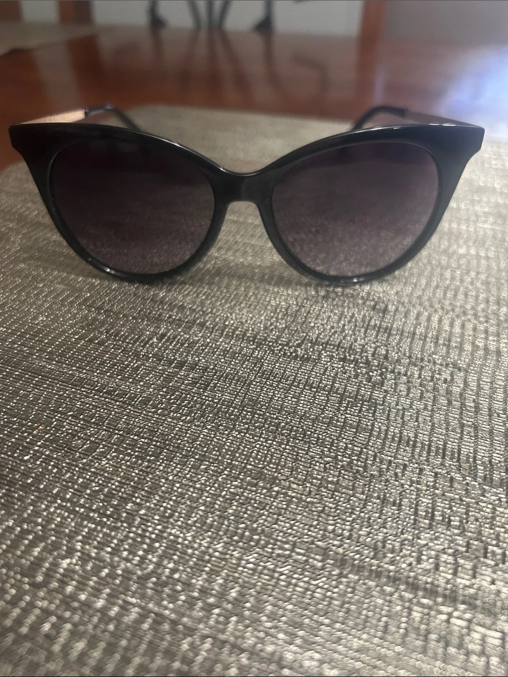 Ann Taylor Black Cat-Eye Sunglasses with Purple Gradient Lenses